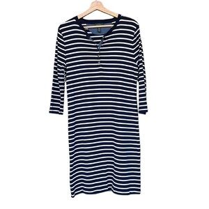 Lauren Ralph Lauren Women’s Large 3/4 Sleeve Tee Shirt Dress Navy Striped Henley